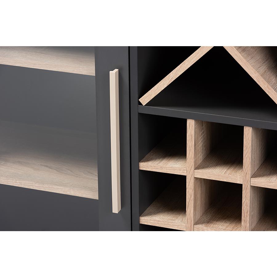 Baxton Studio Pietro Mid-Century Modern Dark Grey and Oak Finished Wine Cabinet. Picture 5