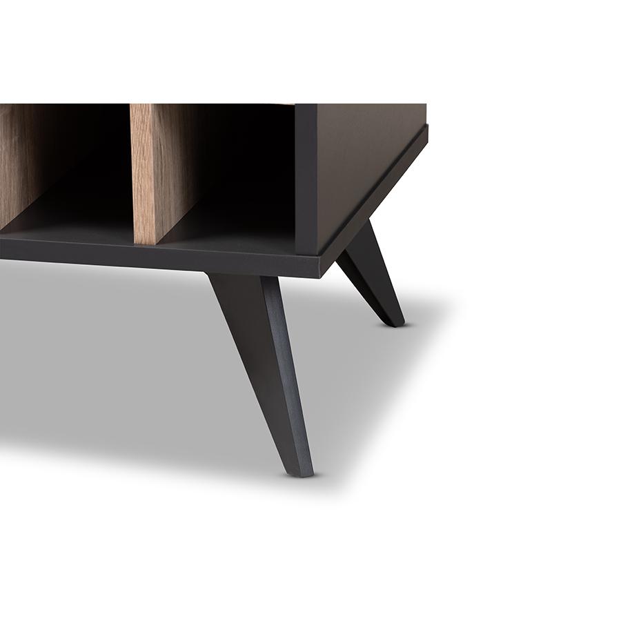 Baxton Studio Pietro Mid-Century Modern Dark Grey and Oak Finished Wine Cabinet. Picture 6