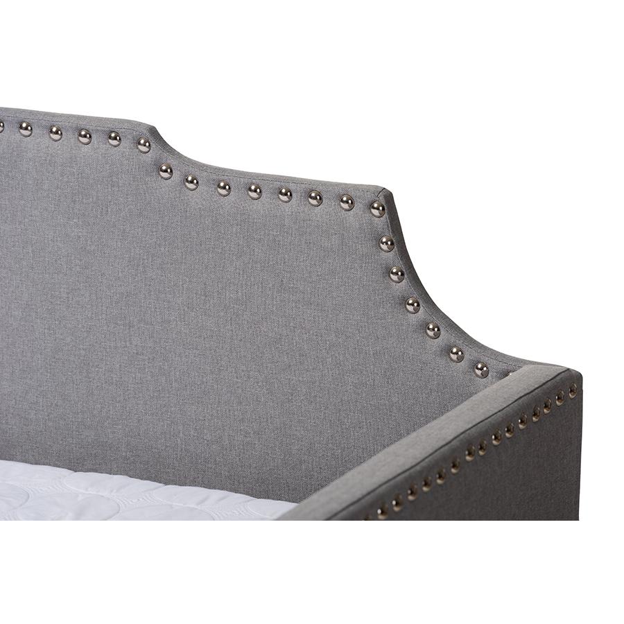 Grey Fabric Upholstered Twin Size Sofa Daybed with Roll Out Trundle Guest Bed. Picture 6