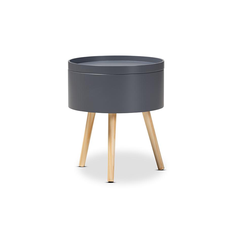 Baxton Studio Jessen Mid-Century Modern Gray Wood Nightstand with Removable Top. Picture 2