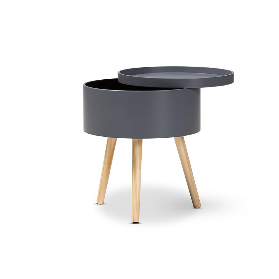Baxton Studio Jessen Mid-Century Modern Gray Wood Nightstand with Removable Top. Picture 3