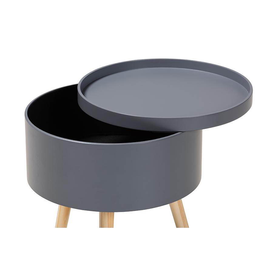 Baxton Studio Jessen Mid-Century Modern Gray Wood Nightstand with Removable Top. Picture 4