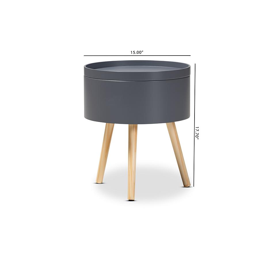 Baxton Studio Jessen Mid-Century Modern Gray Wood Nightstand with Removable Top. Picture 7