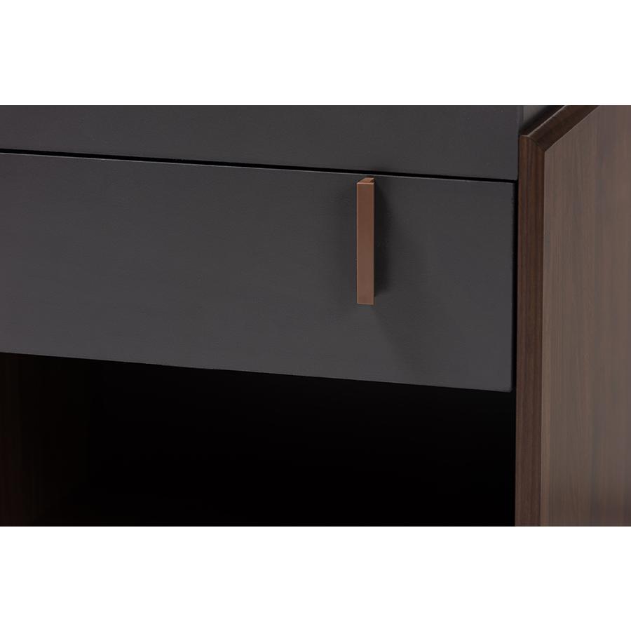 Baxton Studio Rikke Modern and Contemporary Two-Tone Gray and Walnut Finished Wood 1-Drawer Nightstand. Picture 6