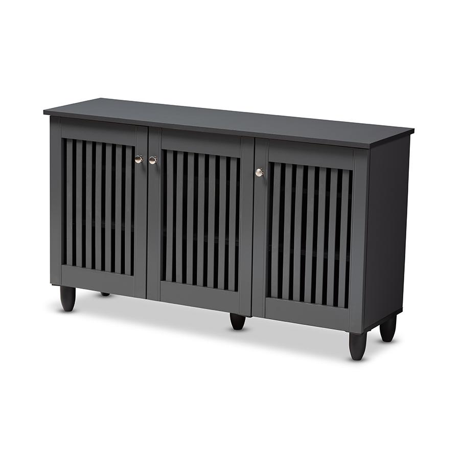 Dark Gray 3-Door Wooden Entryway Shoe Storage Wide Cabinet. Picture 1