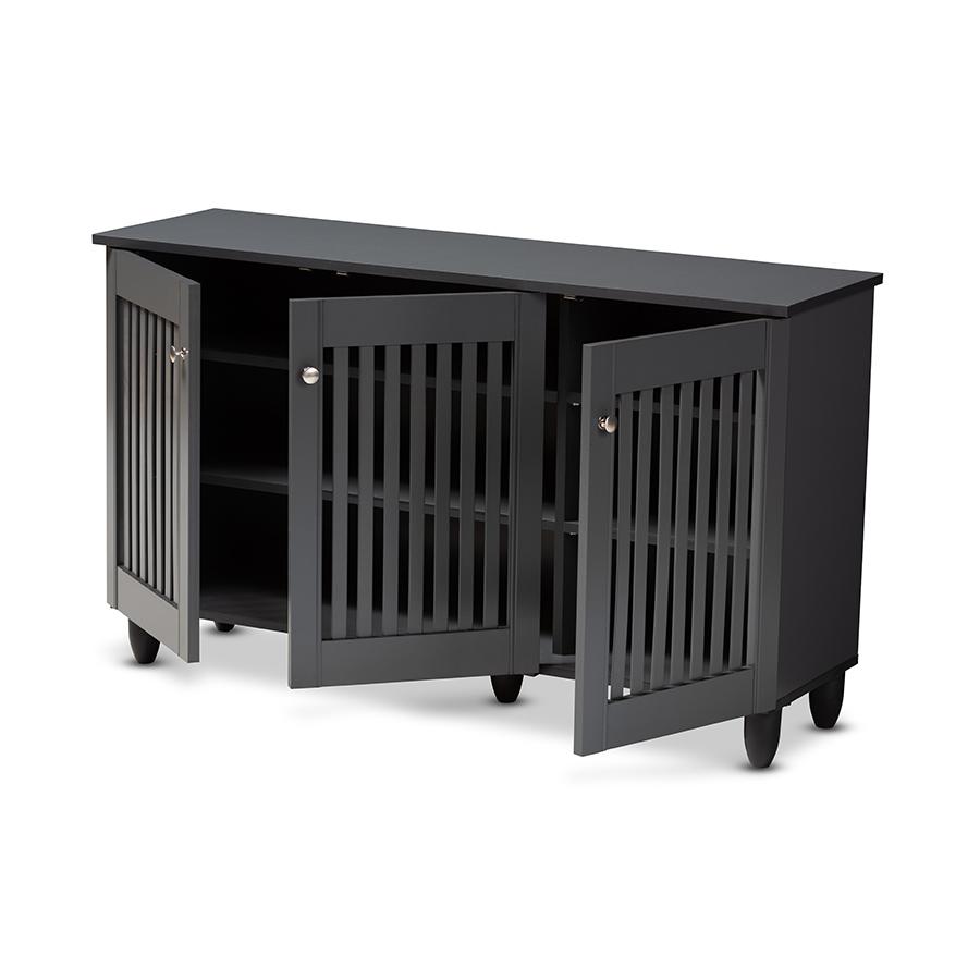 Dark Gray 3-Door Wooden Entryway Shoe Storage Wide Cabinet. Picture 2