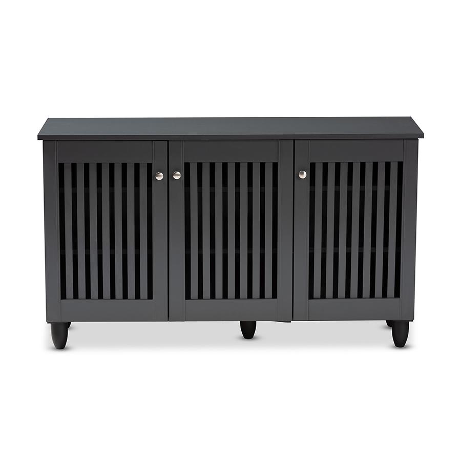 Dark Gray 3-Door Wooden Entryway Shoe Storage Wide Cabinet. Picture 3