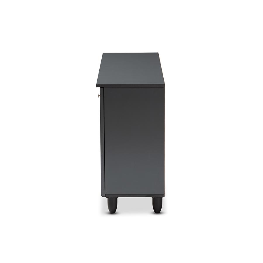 Dark Gray 3-Door Wooden Entryway Shoe Storage Wide Cabinet. Picture 4