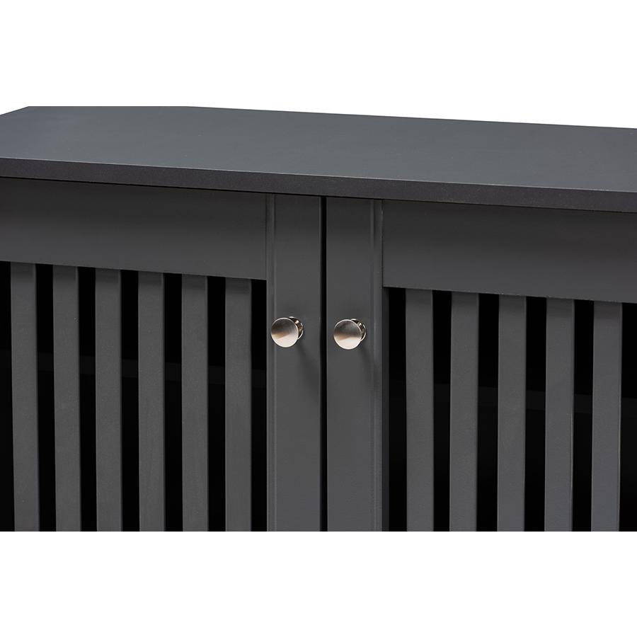 Dark Gray 3-Door Wooden Entryway Shoe Storage Wide Cabinet. Picture 5