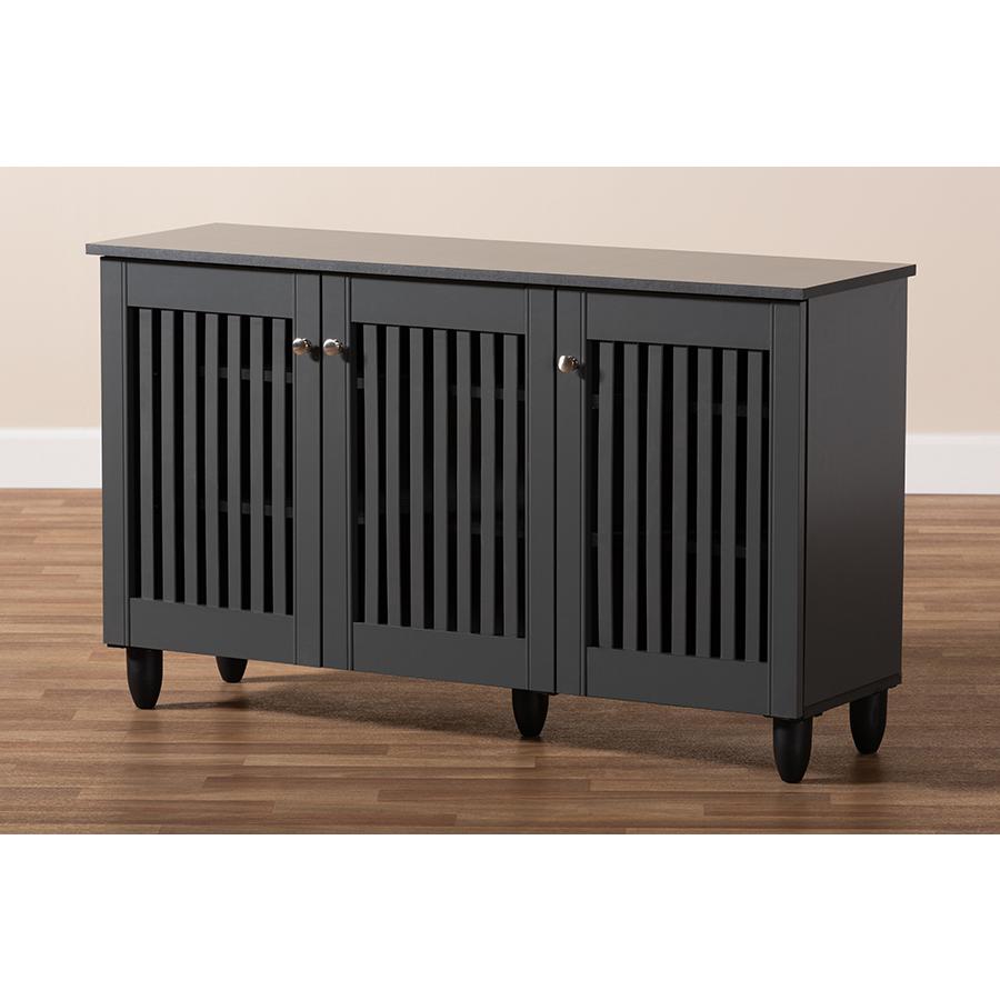 Dark Gray 3-Door Wooden Entryway Shoe Storage Wide Cabinet. Picture 9