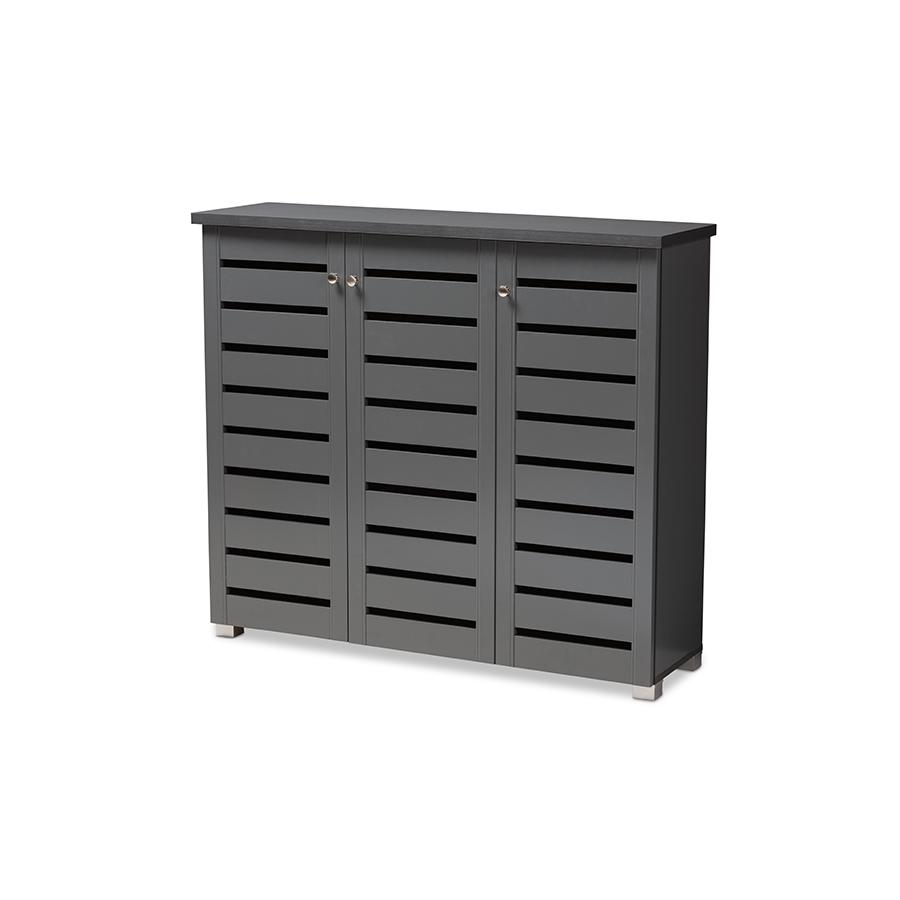 Baxton Studio Adalwin Modern and Contemporary Dark Gray 3-Door Wooden Entryway Shoe Storage Cabinet. Picture 2