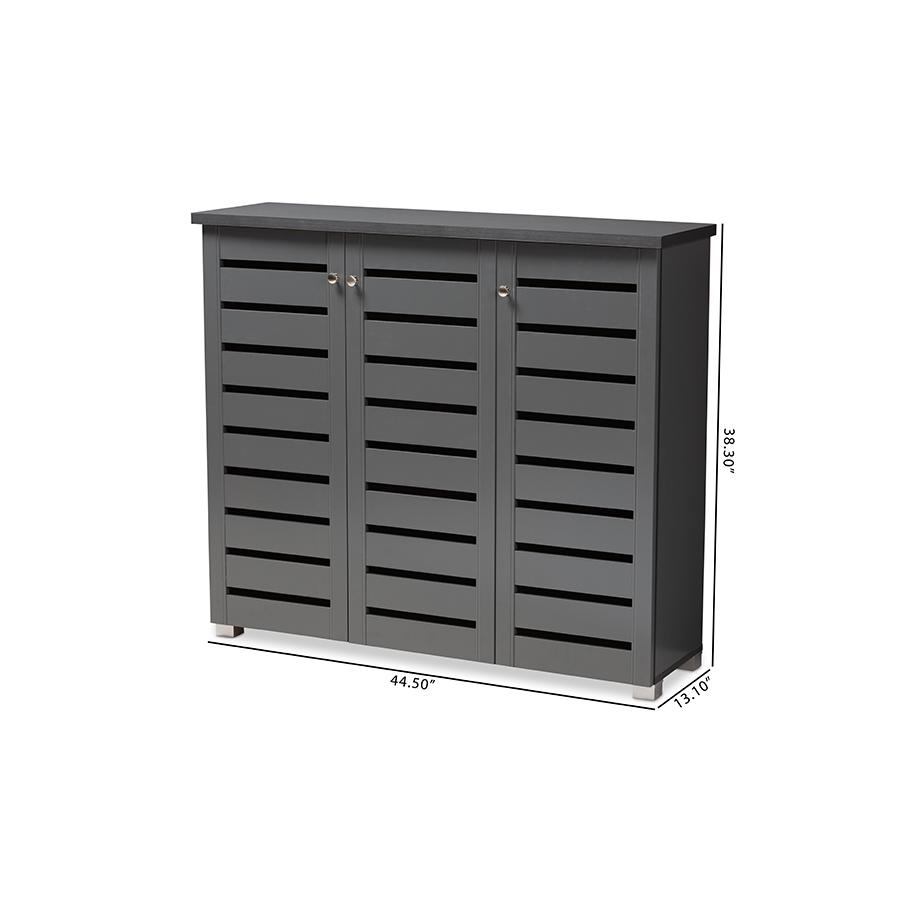 Baxton Studio Adalwin Modern and Contemporary Dark Gray 3-Door Wooden Entryway Shoe Storage Cabinet. Picture 11
