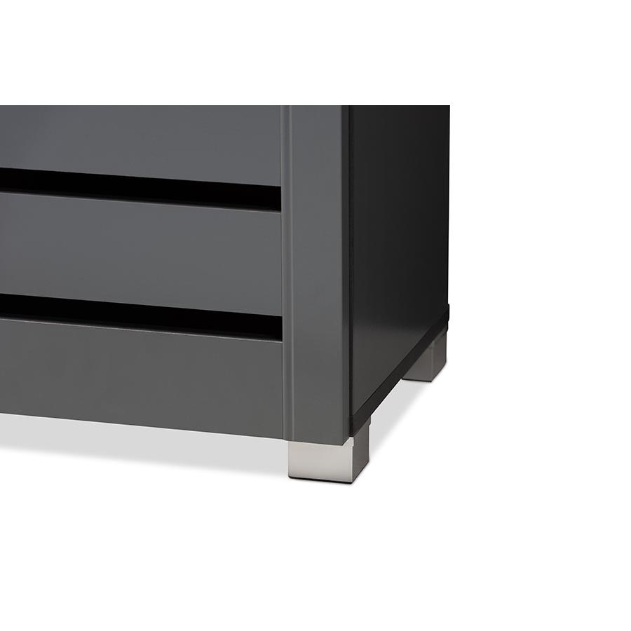 Baxton Studio Adalwin Modern and Contemporary Dark Gray 3-Door Wooden Entryway Shoe Storage Cabinet. Picture 7
