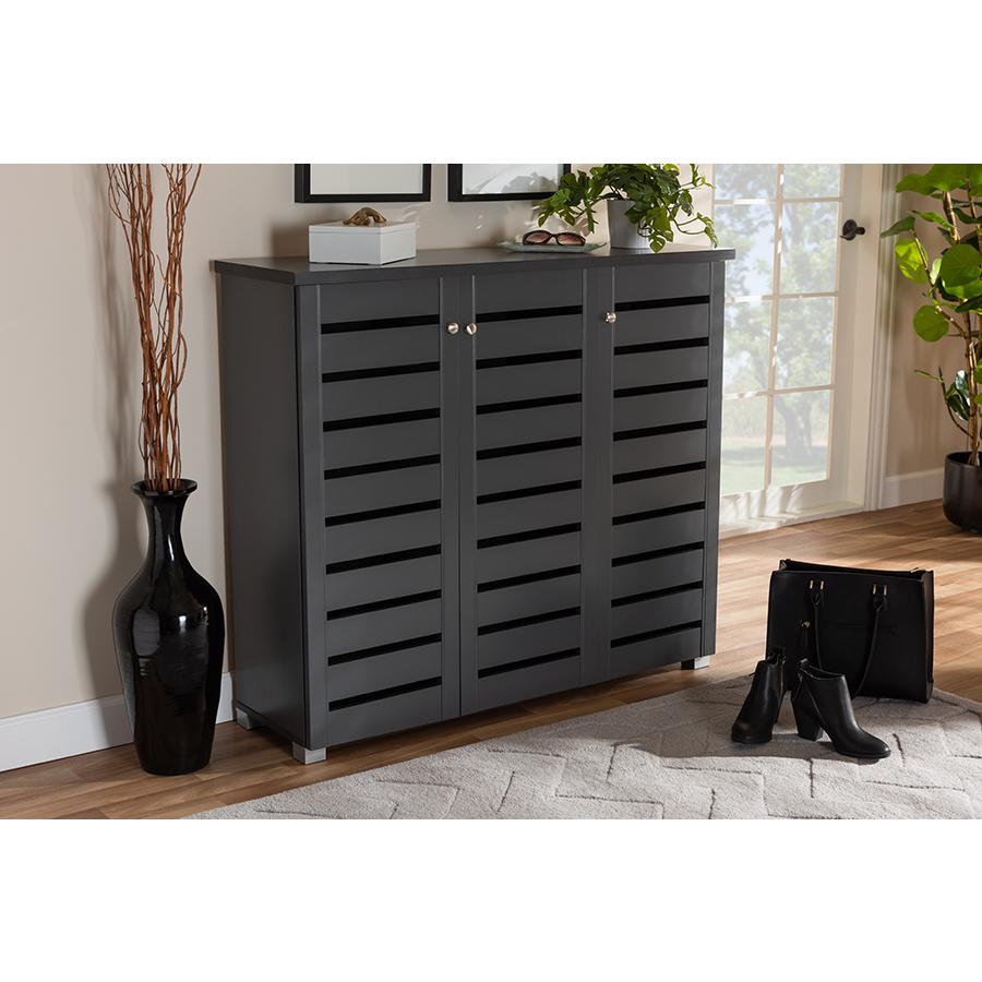 Baxton Studio Adalwin Modern and Contemporary Dark Gray 3-Door Wooden Entryway Shoe Storage Cabinet. Picture 8