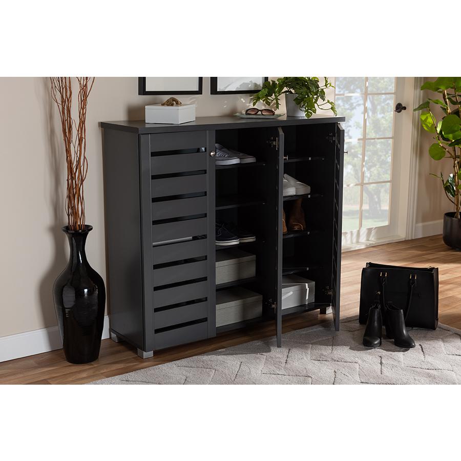Baxton Studio Adalwin Modern and Contemporary Dark Gray 3-Door Wooden Entryway Shoe Storage Cabinet. Picture 1