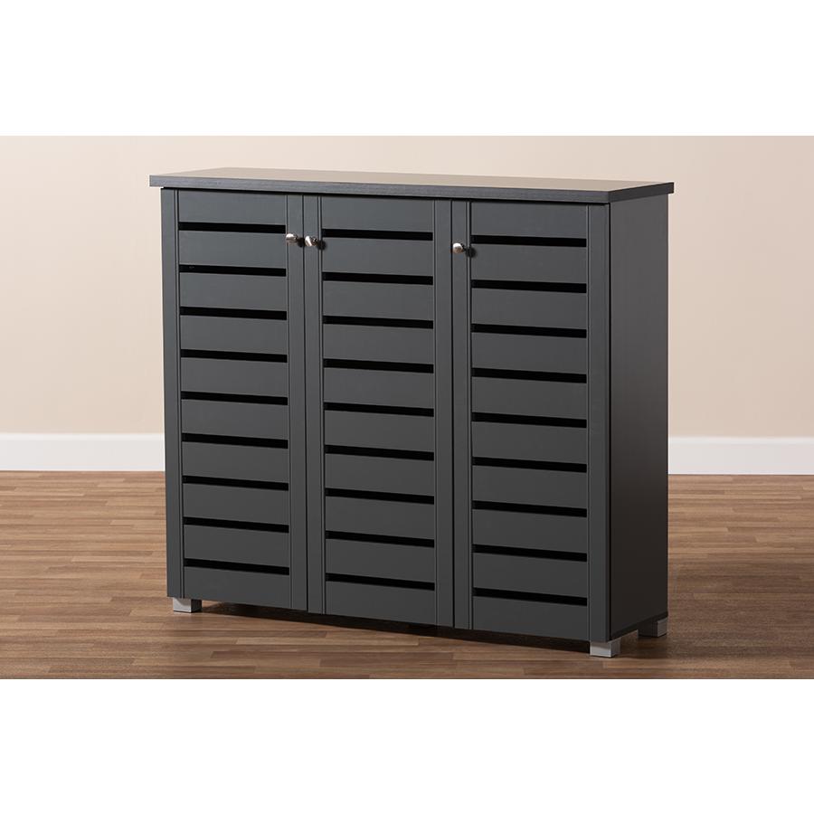 Baxton Studio Adalwin Modern and Contemporary Dark Gray 3-Door Wooden Entryway Shoe Storage Cabinet. Picture 10