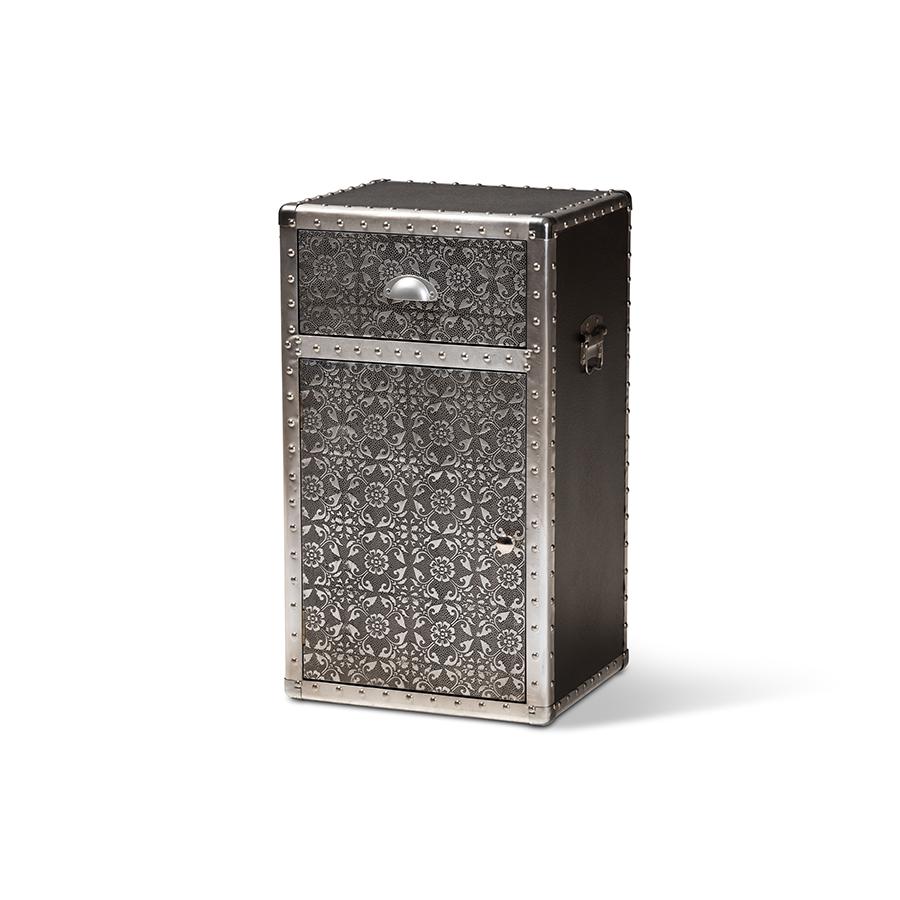 Baxton Studio Cosette Vintage Industrial Silver Metal Floral Accent Cabinet. Picture 1