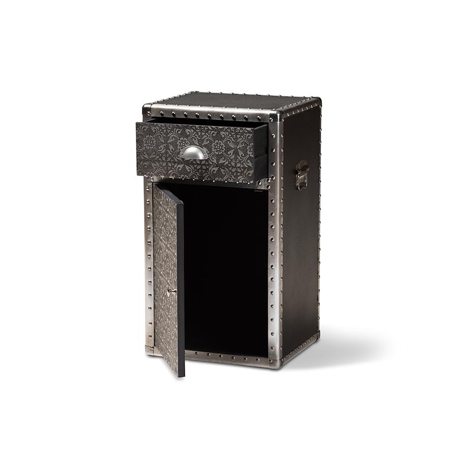 Baxton Studio Cosette Vintage Industrial Silver Metal Floral Accent Cabinet. Picture 2