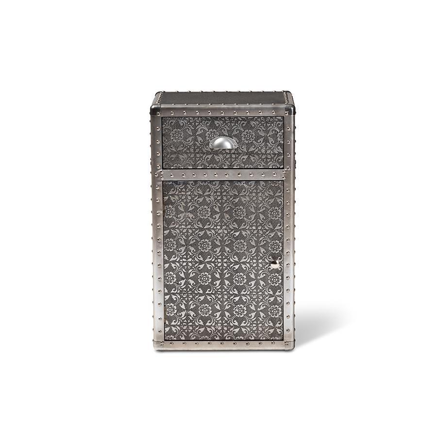 Baxton Studio Cosette Vintage Industrial Silver Metal Floral Accent Cabinet. Picture 3