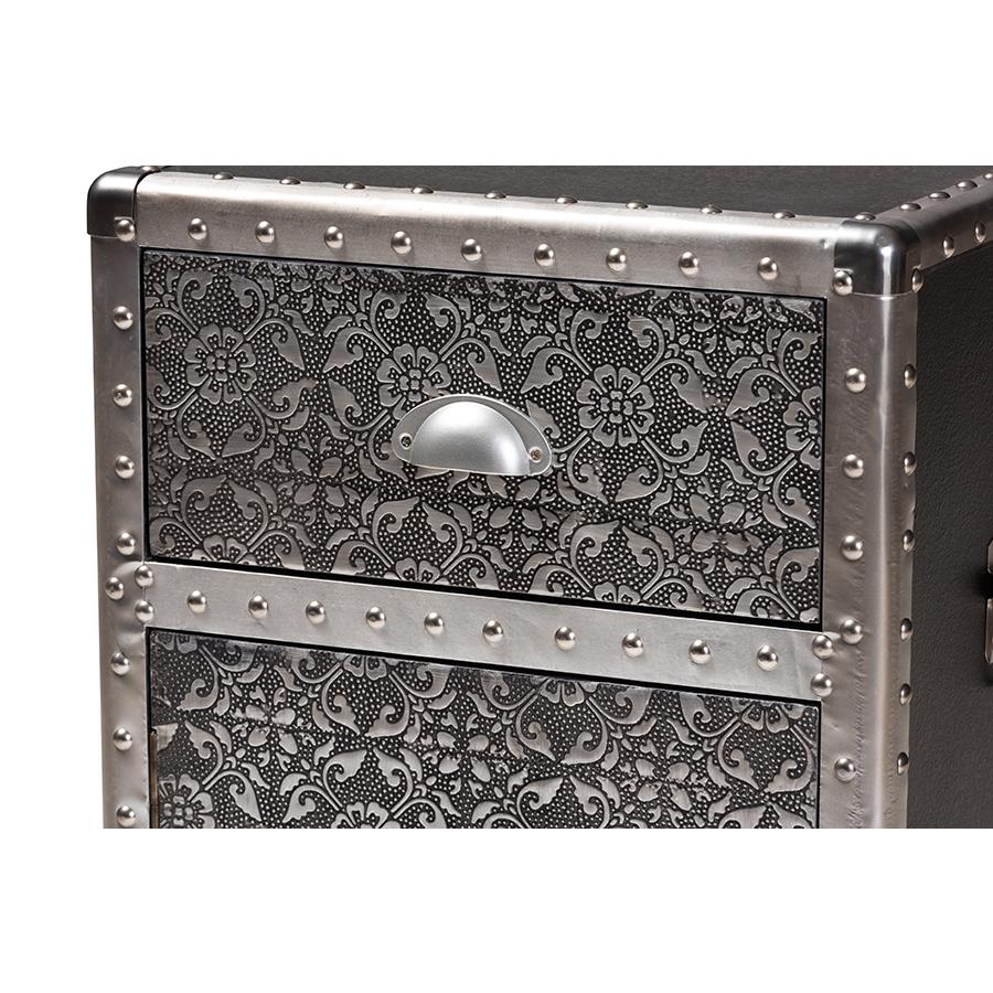 Baxton Studio Cosette Vintage Industrial Silver Metal Floral Accent Cabinet. Picture 6