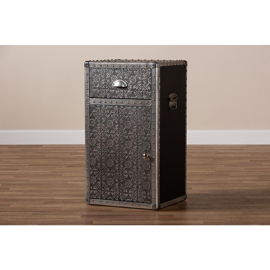 Baxton Studio Cosette Vintage Industrial Silver Metal Floral Accent Cabinet. Picture 8