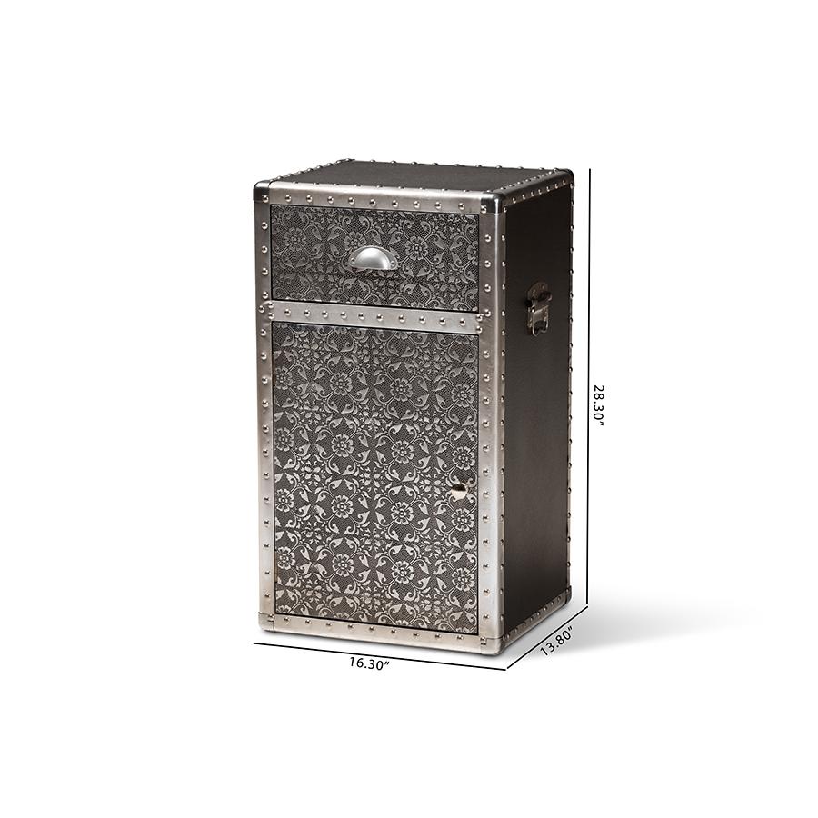Baxton Studio Cosette Vintage Industrial Silver Metal Floral Accent Cabinet. Picture 9