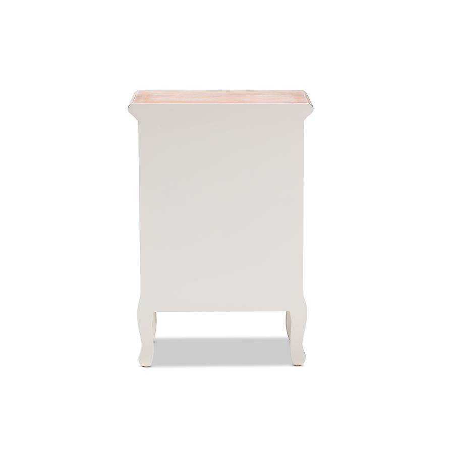 Baxton Studio Capucine Antique French Country Cottage Two Tone Natural Whitewashed Oak and White Finished Wood 3-Drawer Nightstand. Picture 6