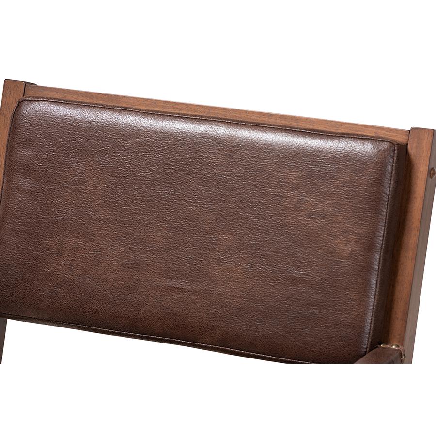 Baxton Studio Rovelyn Rustic Brown Faux Leather Upholstered Walnut Finished Wood Lounge Chair. Picture 6