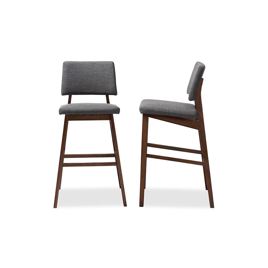Dark Gray Fabric Upholstered and Walnut-Finished Wood Bar Stool Set of 2. Picture 3