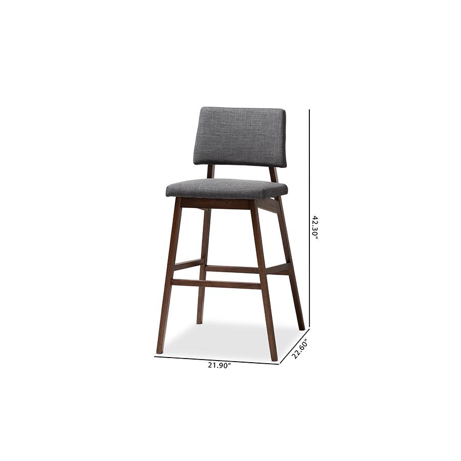 Dark Gray Fabric Upholstered and Walnut-Finished Wood Bar Stool Set of 2. Picture 7