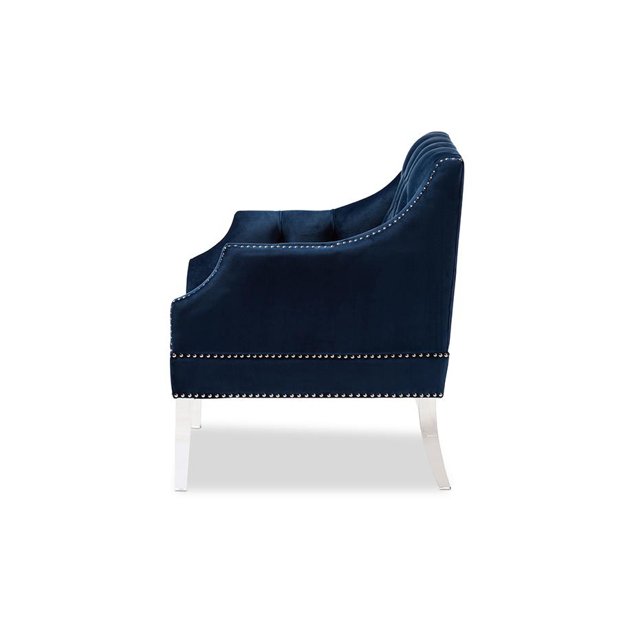 Navy Velvet Fabric Upholstered Lounge Chair with Acrylic Legs. Picture 3