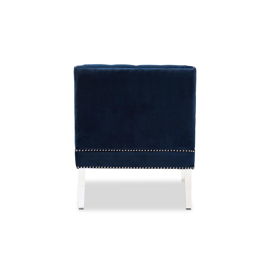 Navy Velvet Fabric Upholstered Lounge Chair with Acrylic Legs. Picture 4