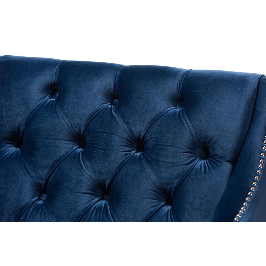 Navy Velvet Fabric Upholstered Lounge Chair with Acrylic Legs. Picture 5