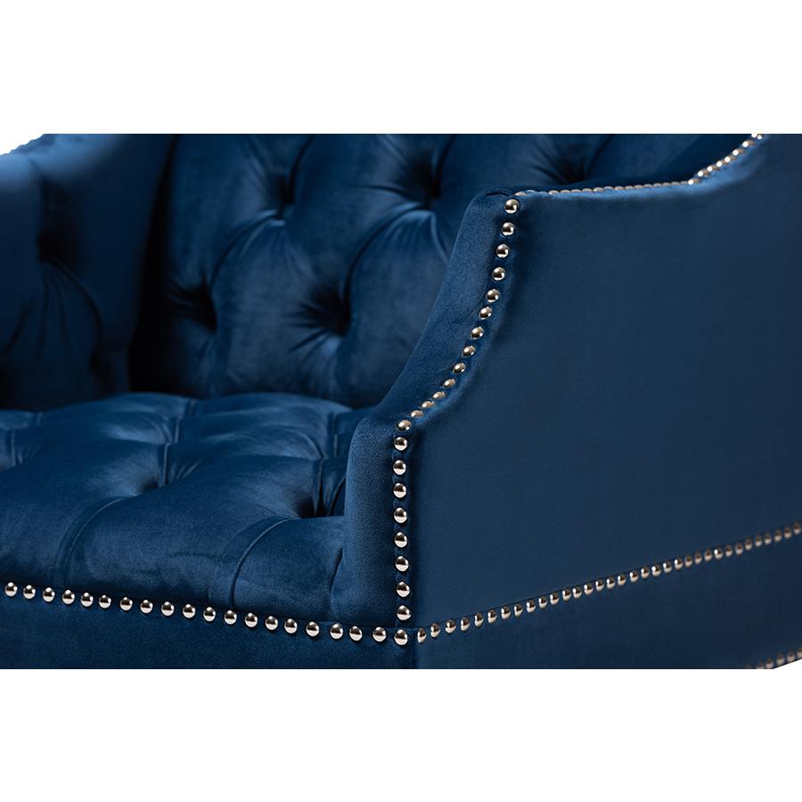 Navy Velvet Fabric Upholstered Lounge Chair with Acrylic Legs. Picture 6