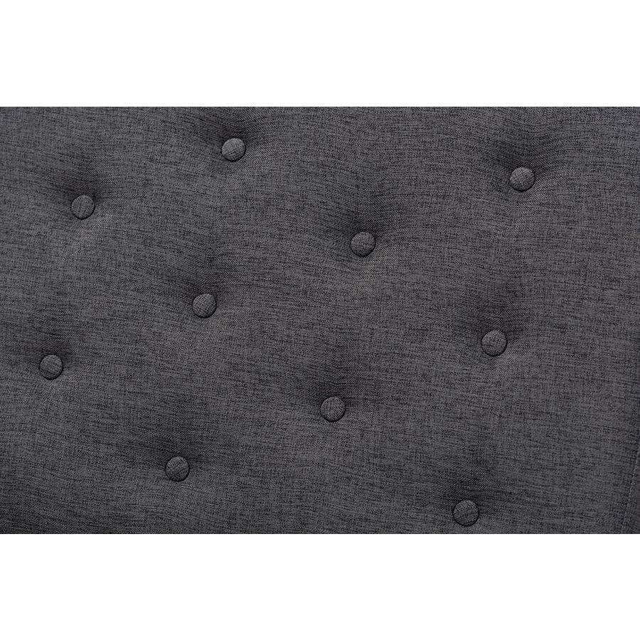 Baxton Studio Linus Mid-Century Modern Dark Grey Fabric Upholstered and Button Tufted Wood Bench. Picture 4