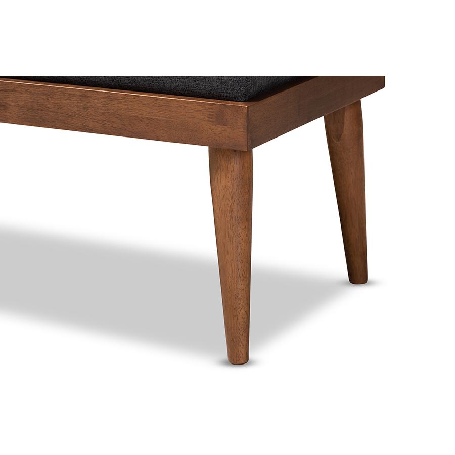 Baxton Studio Linus Mid-Century Modern Dark Grey Fabric Upholstered and Button Tufted Wood Bench. Picture 5