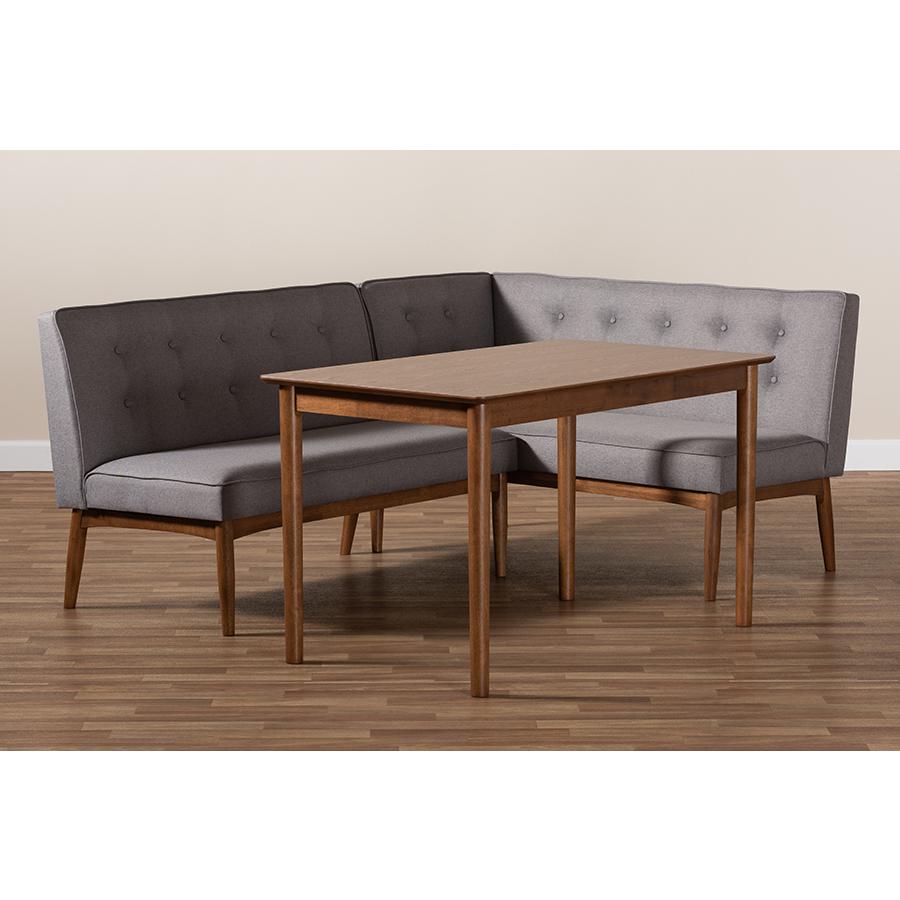 Baxton Studio Arvid Mid-Century Modern Gray Fabric Upholstered 3-Piece Wood Dining Nook Set. Picture 5