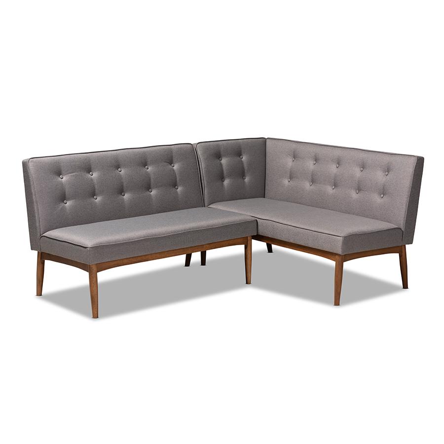 Gray Fabric Upholstered 2-Piece Wood Dining Nook Banquette Set. Picture 1