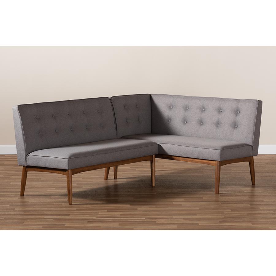 Gray Fabric Upholstered 2-Piece Wood Dining Nook Banquette Set. Picture 6