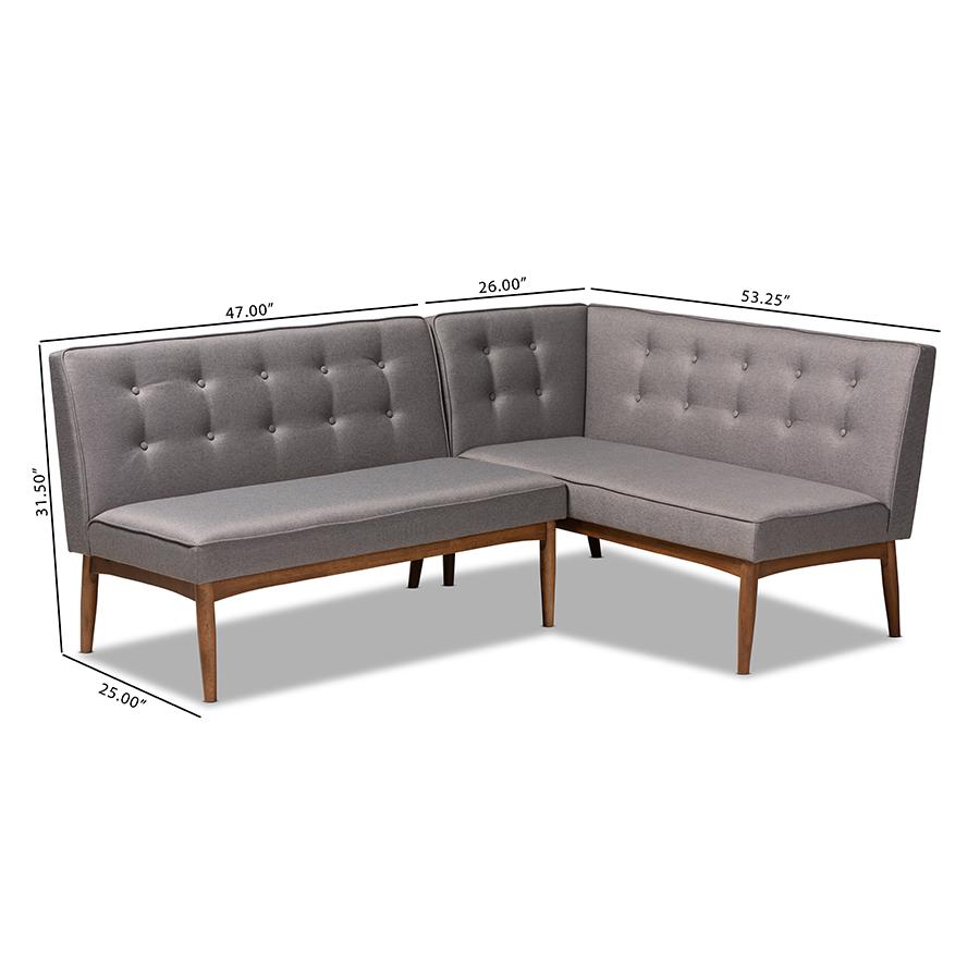 Gray Fabric Upholstered 2-Piece Wood Dining Nook Banquette Set. Picture 3