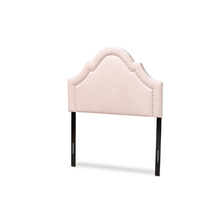 Light Pink Velvet Fabric Upholstered Twin Size Headboard. Picture 1