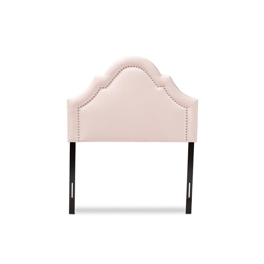 Light Pink Velvet Fabric Upholstered Twin Size Headboard. Picture 2