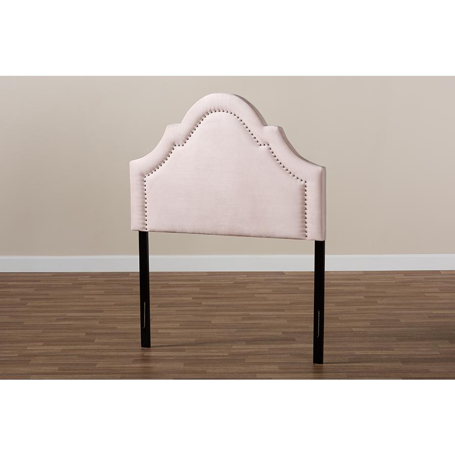 Light Pink Velvet Fabric Upholstered Twin Size Headboard. Picture 5
