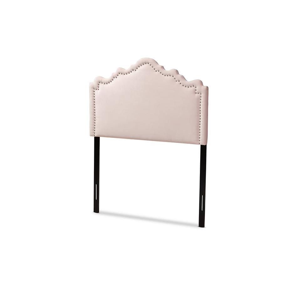 Light Pink Velvet Fabric Upholstered Twin Size Headboard. Picture 1