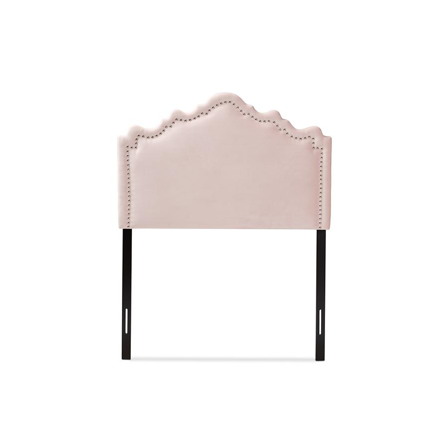Light Pink Velvet Fabric Upholstered Twin Size Headboard. Picture 2