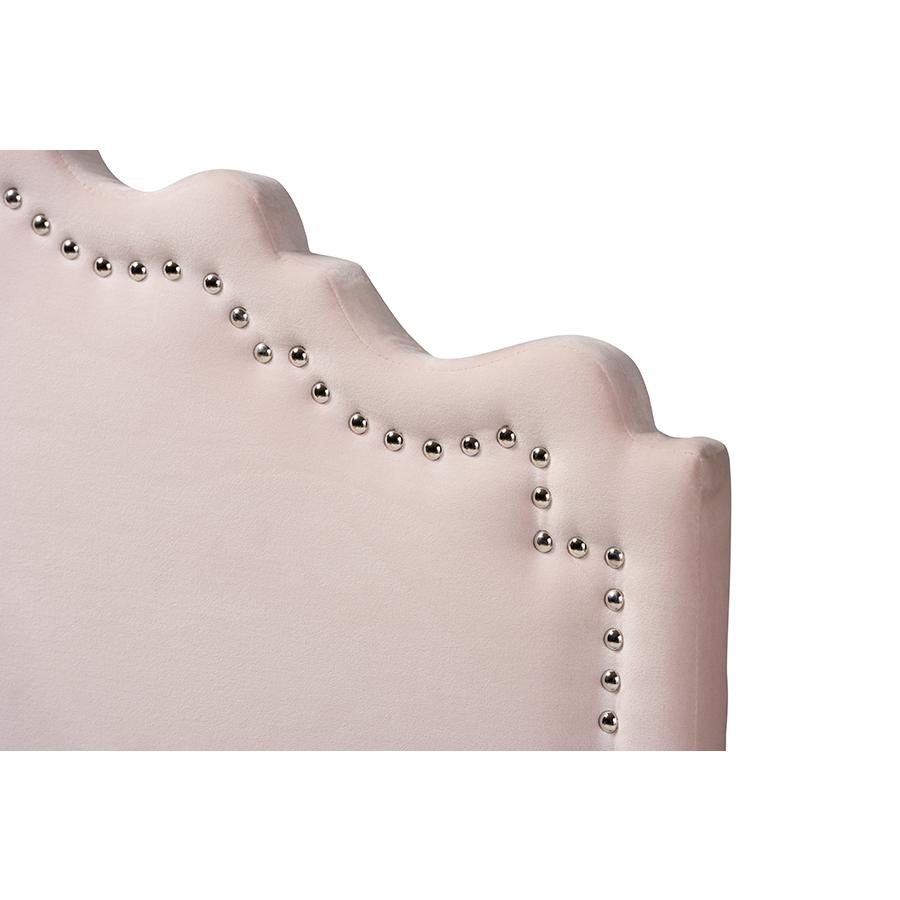 Light Pink Velvet Fabric Upholstered Twin Size Headboard. Picture 3