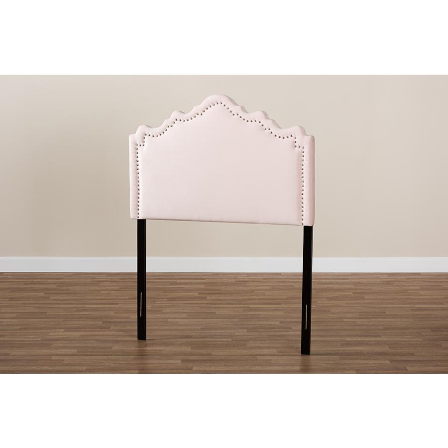 Light Pink Velvet Fabric Upholstered Twin Size Headboard. Picture 5