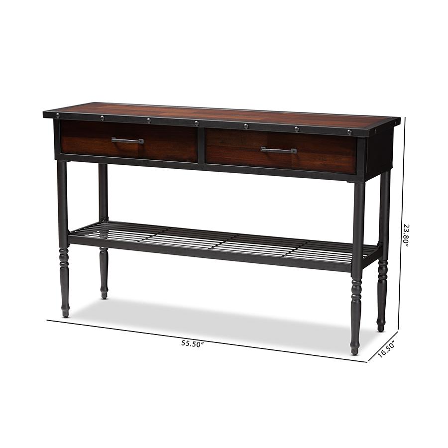 Jana Vintage Industrial Walnut-Finished Wood 2-Drawer Dining Room Server. Picture 9