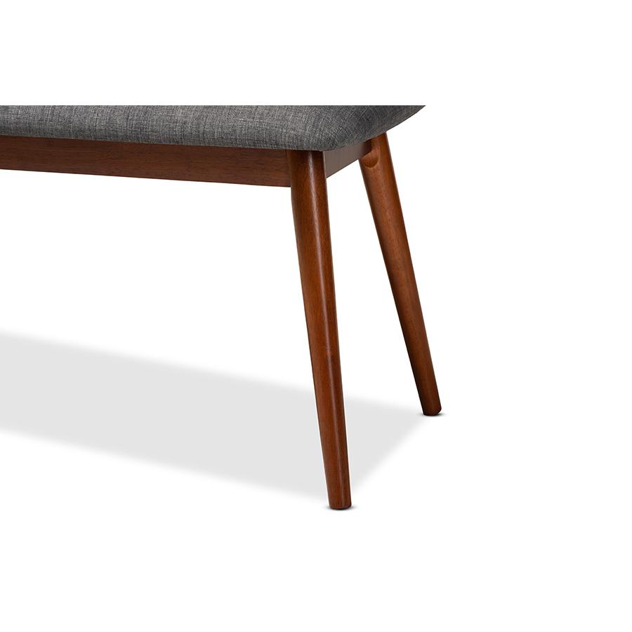 Dark Grey Fabric Upholstered Medium Oak Finished Wood Dining Bench. Picture 5