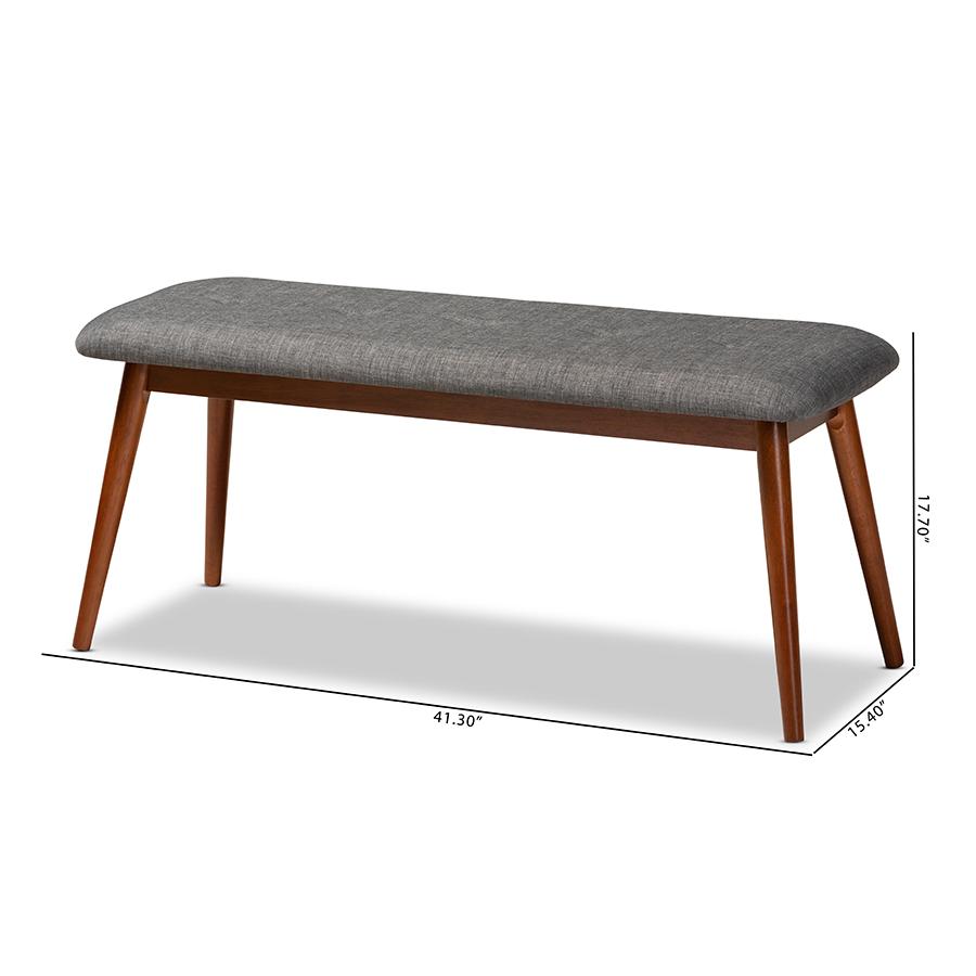 Dark Grey Fabric Upholstered Medium Oak Finished Wood Dining Bench. Picture 8